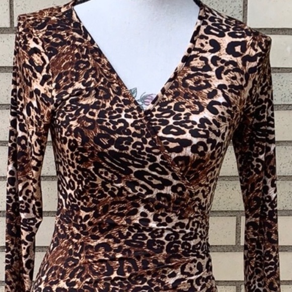 ❌DONATED❌Brown Leopard Animal Print Side Ruching Long Sleeve Dress - Picture 6 of 9